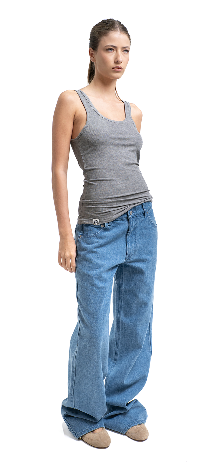 Light ribbed viscose tank top - Gray