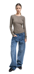 Long sleeved ribbed top - Gray Green