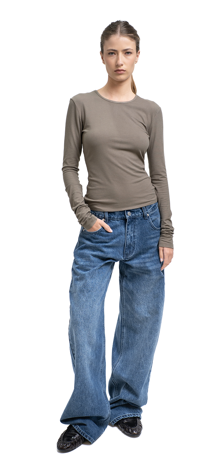 Long sleeved ribbed top - Gray Green