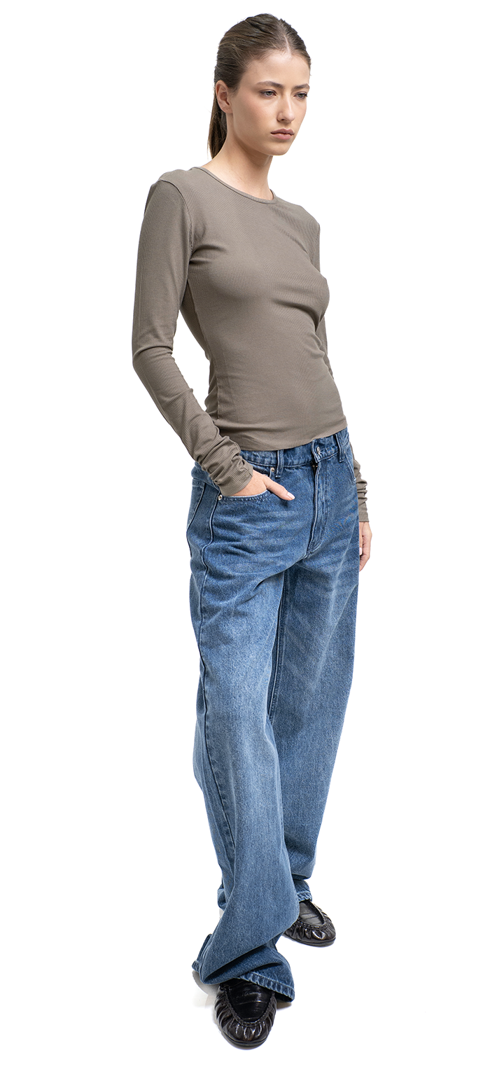 Long sleeved ribbed top - Gray Green