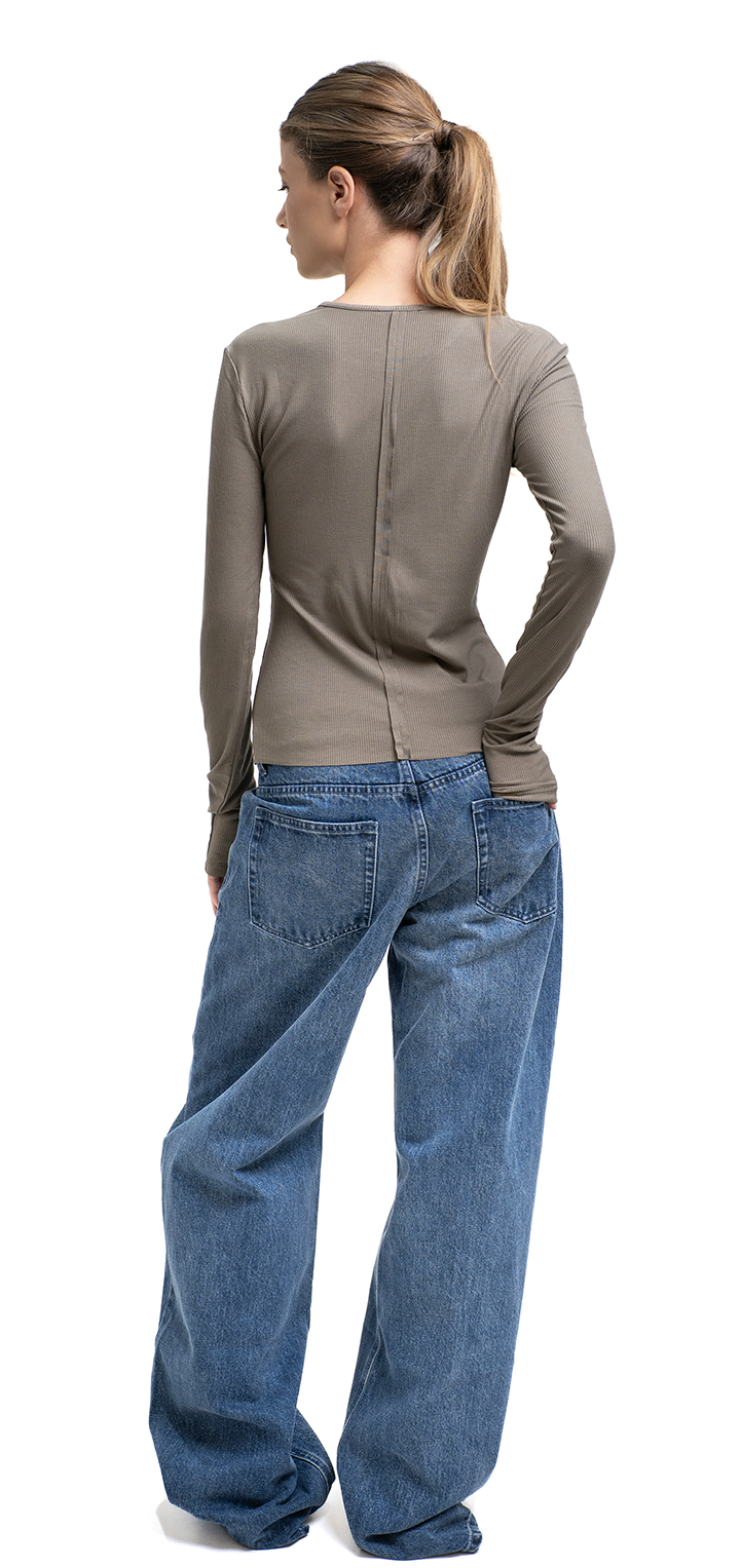 Long sleeved ribbed top - Gray Green