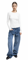 Long sleeved ribbed top - White