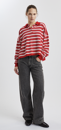 POLO LONG SLEEVED COTTON STRIPED SHIRT - Red