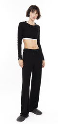 Ribbed loose pants - Black