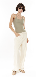Ribbed open neck tank top - Green