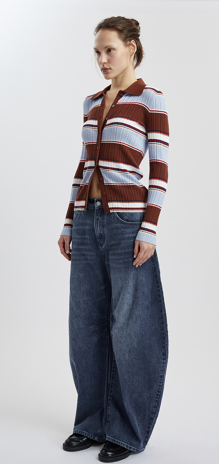 STRIPED KNITTED CARDIGAN - Brown colorful stripes
