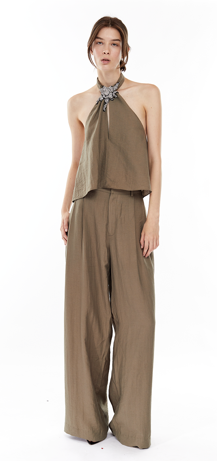 Mona collar top- Olive green
