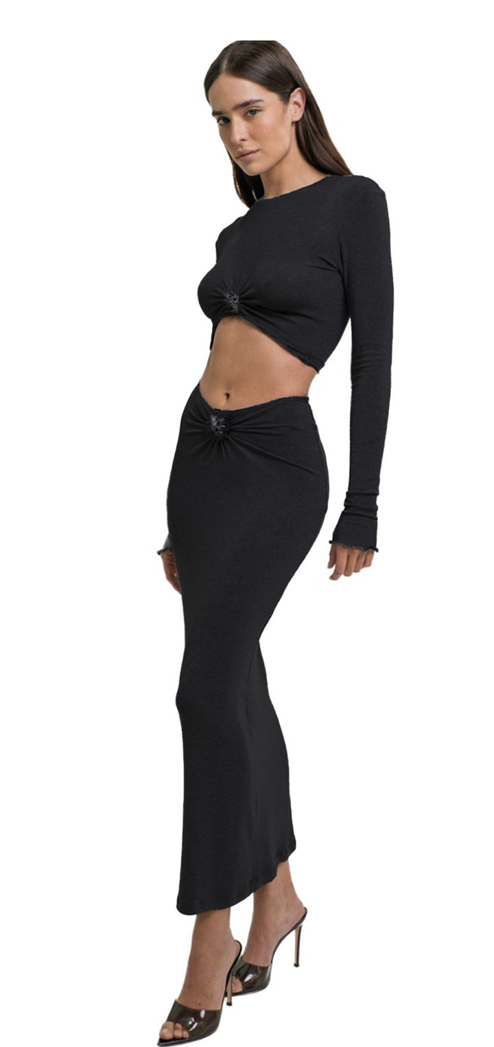Papper ripple crop T shirt- Black