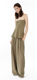 Sana strapless linen top- Olive Green